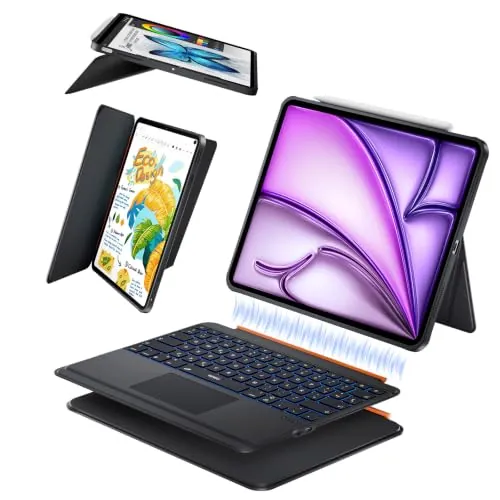 WIWU Funda con Teclado iPad Pro 12.9 Air 13 M4/M3/M2 Carcasa Magnética 3 en 1 Desmontable Soporte Ajustable Teclas Retroiluminadas 7 Colores (Negro, iPad Air 13" M4/M3/M2 iPad Pro 12,9" 6/5/4/3)