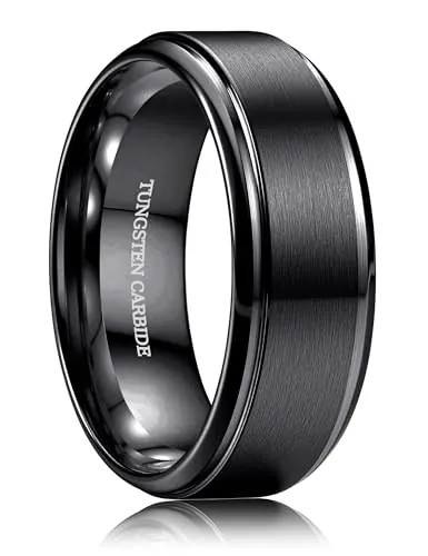 CASSIECA Anillo Hombre Tungsteno Anillo para Hombre Negr 8MM Anillos de Compromiso Promesa Boda Superficie Mmate Borde Pulido Tallas 60