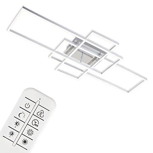 BRILONER - Lámpara de Techo Regulable, Incluye Remoto, Control de Temperatura de Color, Función de Luz Nocturna, Temporizador, 47 W, 6600 Lúm, Plafon, Plafones para Techo LED, Aluminio Cromado