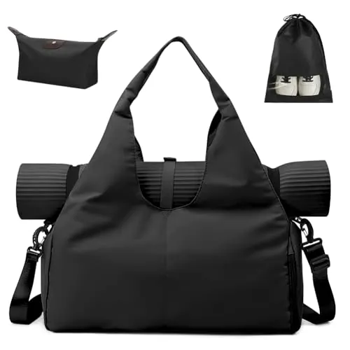 Aucuu Bolsa Deporte Gym, Bolsa de Fitness Deportiva y Yoga con Compartimento para Zapatos Bolsillo Húmedo, Gran Alfombra para Pilates,Bolsillo Laterales Botellas de Agua,Esterilla de Yoga no Incluida