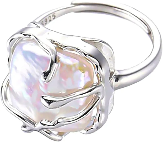 Anillo de plata de ley 925 con perlas irregulares para mujer, anillo barroco con encanto, anillo moderno, ideal para aniversarios, L