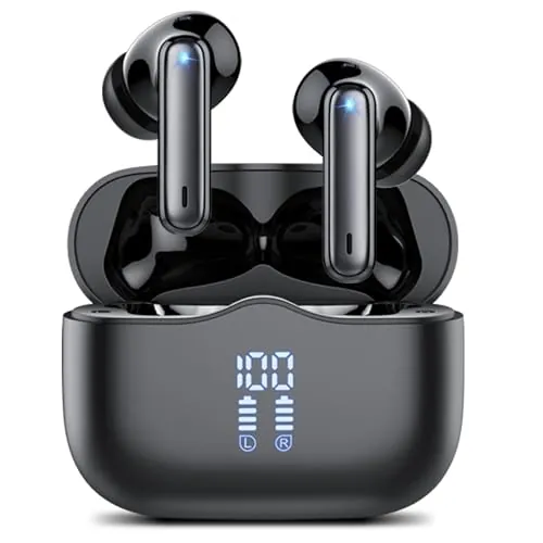 Auriculares Inalambricos Bluetooth, 2026 Auriculares Bluetooth 5.4 con ENC Reducción de Ruido, 40H HiFi Estéreo Cascos Inalambricos Bluetooth con 4 HD Mic, Pantalla LED, IP7 Impermeablem Cascos/USB-C