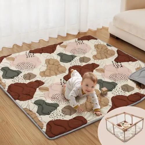 Blissful Diary Alfombra Bebé Acolchada 150x150cm, Tapete Bebé | Colchoneta Bebe Suelo, Antideslizante Tapete actividades bebe, Lavable Alfombra juegos bebe, Regalo esencial para bebé