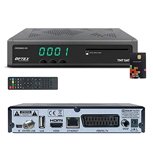 Terminal de Recepción TNT gratuita por satélite - OPTEX ORS9992-HD - con tarjeta de acceso TNT, puerto USB para actualizaciones y grabaciones