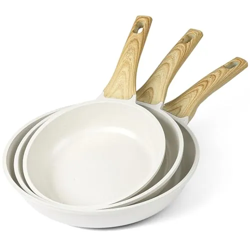 GiPP Juego de 3 Sartenes 24/26/28 cm, Antiadherentes Sin Toxicos, Blanco