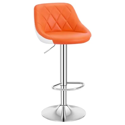 WOLTU Taburetes de Bar PU Regulable en Altura, Naranja | Silla Giratoria PU con Reposapies, Base Redonda de Metal, para Comedor, Salón y Cafetería