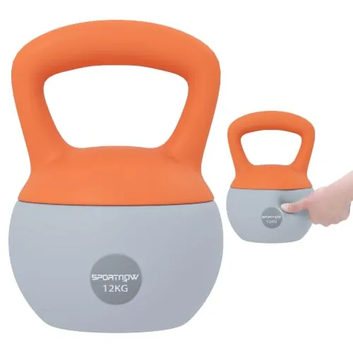 SPORTNOW Pesa Rusa 12 kg Soft Kettlebell Mango Antideslizante Naranja/Gris