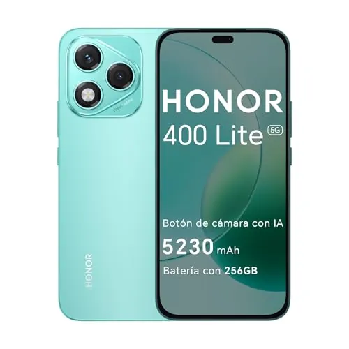 Honor 400 Lite 5G - Smartphone de 8GB+256GB, Dual SIM NFC, 108MP Botón con IA, 6.7'', Pantalla AMOLED con protección de la Vista, Batería 5230mAh, IP65&SGS, MagicOS 9.0, Marrs Green