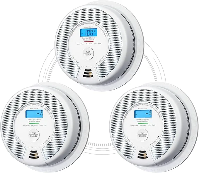 X-Sense Detector de Humo y Monóxido de Carbono de Interconexión Inalámbrica Combinada con Pantalla LCD y Batería de 10 años, SC07-W, Pack de 3