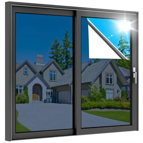 rabbitgoo Vinilo Espejo para Ventanas 44.5x400cm, Vinilo Espejo Unidireccional Adhesivo, Lámina Privacidad Ventana Anti UV Anti Calor, Vinilos para Cristales Anti Sol para Hogar Oficina, Azul Plata