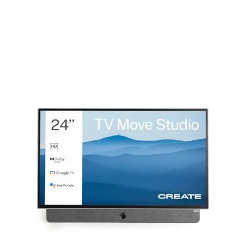 CREATE / TV Move Studio/Televisor Smart TV 24' portátil/con batería hasta 3h, Pantalla antirreflejos, Control por Voz, Alta definición, Dolby Audio, Bluetooth 5.1, Google TV
