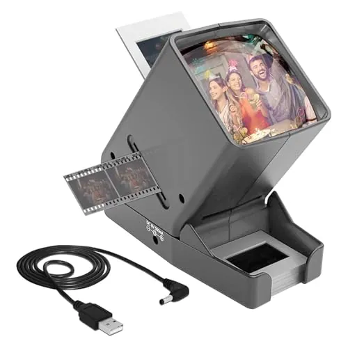 Bortivier Visor de Diapositivas y Películas de 35 mm: Visor de Diapositivas con Aumento de 3X y Visualización con Luz LED para Diapositivas de 35 mm y Negativos de Película.