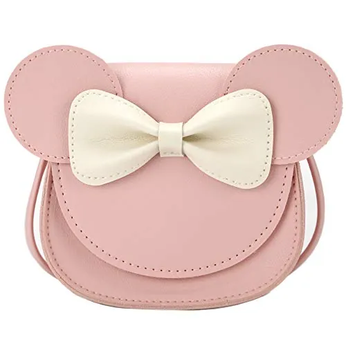 QiMing Mouse Ears Bow Crossbody Bag, Bolso de PU para niños, niñas y niños pequeños