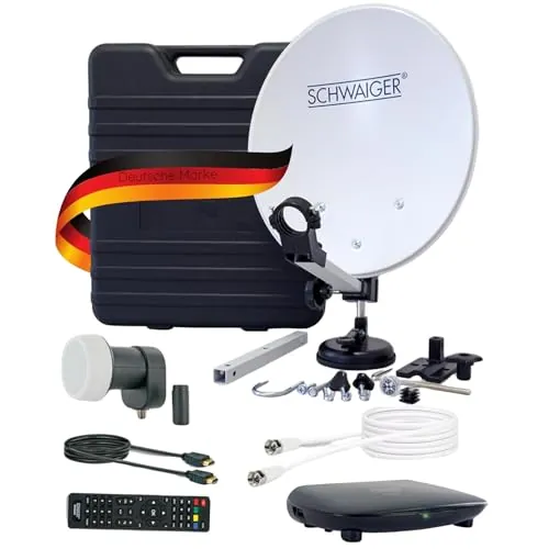 SCHWAIGER 9604 - Sistema satélite para camping (10 m, antena, acero, 35 x 38 cm)