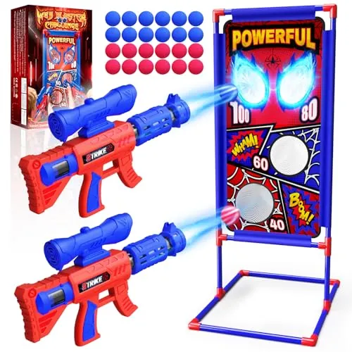 Tiro Juguetes Niños 3-12 Años con 2 Pistola Air con Mira| 4 Dianas| 24 Bolas de Espuma, Juguetes Niños Exterior Jardin Juegos Niños 3-10 Años Regalo Niño 4 5 6 7 8 9 Años Regalos Cumpleaños