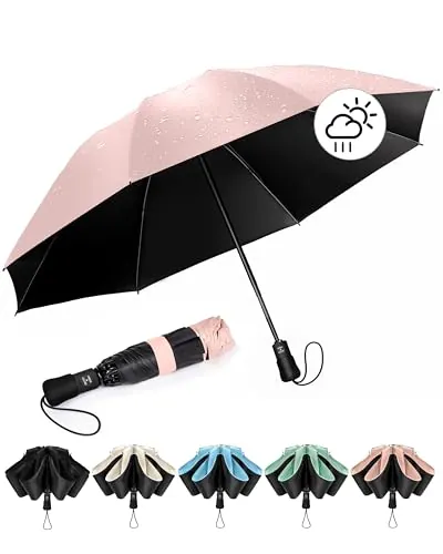 Chakipee Paraguas plegable Antiviento mujer - Paraguas invertido resistente al viento, Paraguas de viaje automático portátil compacto hombre, revestimiento de 210T, resistente a los rayos UV