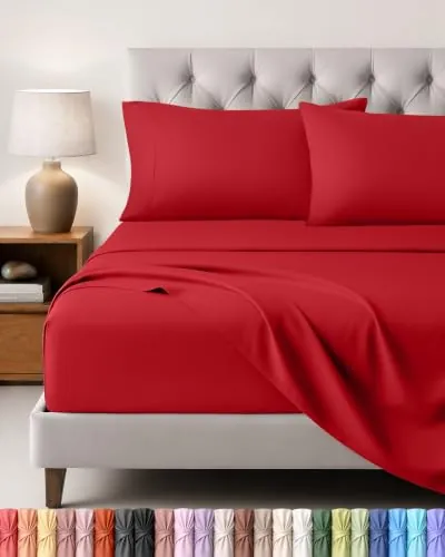 Utopia Bedding Juego de Sabanas 4 Piezas, 180x200cm, Rojo