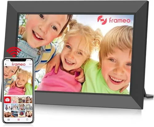 Frameo Marco Fotos Digital WiFi- Pantalla Táctil HD IPS 1280 x 800 10,1 Pulgadas, Memoria 32 GB, Rotación Automática, Montaje Pared, Compartir Fotos y Vídeos Instante, Me-j-or Opción para R-e-g-a-l-o