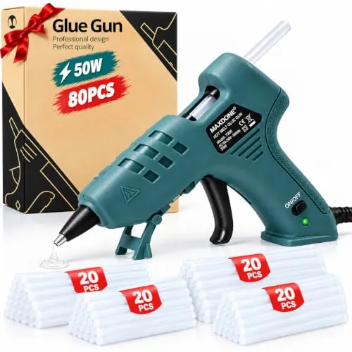 MAXDONE Pistola de Silicona Caliente 50W Reparación rápida con 80 barras | de silicona Pegamento Caliente para manualidades pequeñas y reparaciones rápidas en el hogar y la oficina