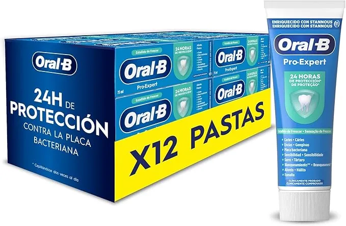 Oral-B Pasta De Dientes Pro-Expert Aliento Fresco, Pack Ahorro 12x75 ml, Combate El Mal Aliento, Dentífrico Antiplaca, Frescor Duradero, Sabor A Hierbabuena Suave