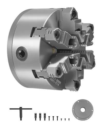 VEVOR Mandril de Torno de 6 Mordazas Diámetro Exterior 160 mm Autocentrante con Placa de Soporte de Leva D1-4, Rango de Sujeción de 3-160 mm con Tornillos de Llave en T para Torno de Madera y Metal
