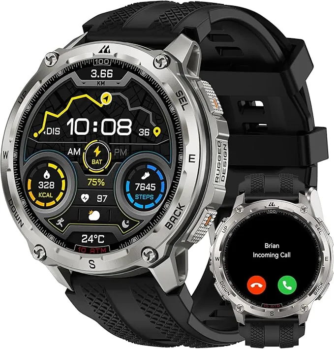 KOSPET Tank T4 Reloj Inteligente Hombre, Totalmente de Acero Inoxidable, GPS con 6 Satélites y Mapas sin Conexión, Resistente al Agua hasta 45m(10ATM),Monitor de Salud 24/7, 1,43", Android & iOS