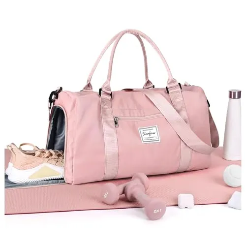 HYC00 Bolsa Gimnasio Deportiva Mujer Hombre Bolsa de Deporte Grande Bolso de Gimnasio con Compartimento Zapatos y Pocket Wet Bolsa Fitness Bolsas de Deporte de Mujer para Piscina Gym Bag Women,Rosa