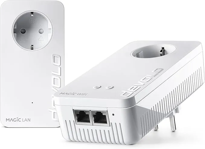 devolo Magic 2 WiFi next Starter Kit, adaptador WLAN Powerline de hasta 2400 Mbit/s, red WLAN, enchufe WLAN, 2 puertos Gigabit LAN, dLAN 2.0, color blanco