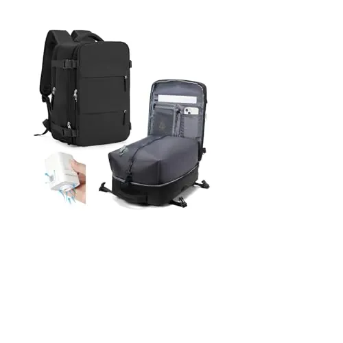 HPLQQ Mochila Viaje Cabina Avion 40x30x20 para Ryanair Mochilas de Vacío con Bomba Bolsa de Cabina Equipaje de Mano Cabina Avion Mochila de Senderismo Mochila Impermeable Cabina Mochila,L1-Negro