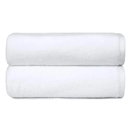 Amazon Basics Juego Toallas Baño 100% Algodón Toalla Ducha 70x140 cm, Blanco, Pack 2 Unidades
