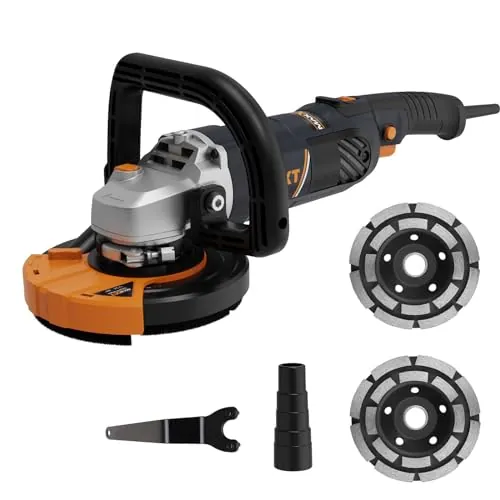 Amoladora de Hormigón Professional, MAXXT 1500W Lijadora de Hormigón Ajuste 7 Velocidades 1000-8500 RPM, 20V Fresadora de Hormigón sin Escobillas para Amolar(con 2 discos abrasivos Ø 125mm)