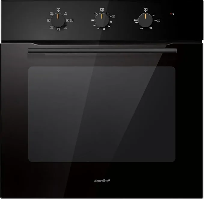 COMFEE' CBO60M80M1-BK Horno empotrable de 60 cm y 60 litros con 8 funciones, freidora de aire, cocción multifase, puerta extraíble, fácil limpieza, limpieza con vapor, color negro
