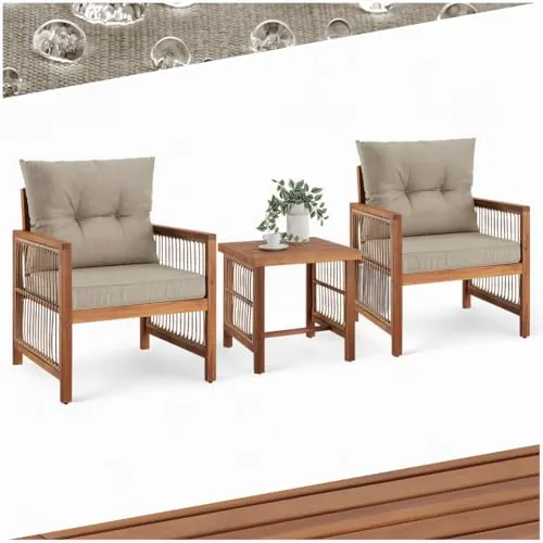tectake® Conjunto de Terraza 3 Piezas, Sillas Jardin Exterior, Sillon jardín, Muebles de Salon, cojín XXL extraíble, Silla Ratan, Resistente al Clima, Mueble terraza - 2 Sillones 1 Mesa