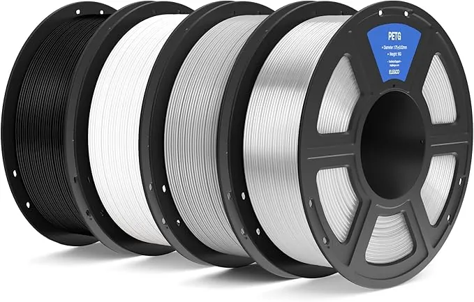 ELEGOO Filamento PETG 1.75 4KG Negro Blanco Traslúcido Gris, Filamento PETG para Impresora 3D, Precisión Dimensional +/- 0.02mm, Carrete Filamento 3D, para Mayoría Impresoras 3D