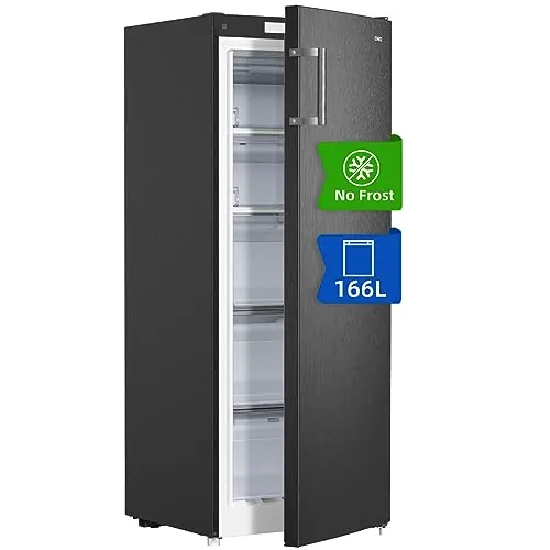 CHiQ Congelador Vertical No frost 166L,FSD166NE4E, Cajones XL, Control de Temperatura Electrónico, Puertas Reversibles, Silencioso, Ice Box, Color Inox Negro, Clase Energética E
