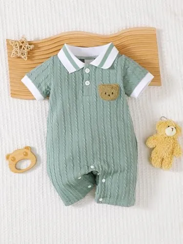 Mameluco de una pieza para bebé niño, Verde, 0-3 meses
