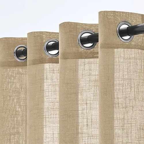 Woaboy Cortinas de Lino Visillo Translúcido Cortinas con Ojales Modernas Decorativas para Salón Ventana Habitación Dormitorio 2 Piezas 140x160 cm Beige