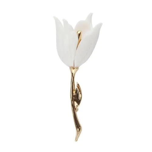 TOVINANNA Broche de Tulipán Blanco para Traje de Novio, Alfiler de Solapa Elegante para Boda y Fiesta, Joyería de Esmalte para Vestido de Ceremonia, Boutonniere de Flor Artificial, 1 Pieza