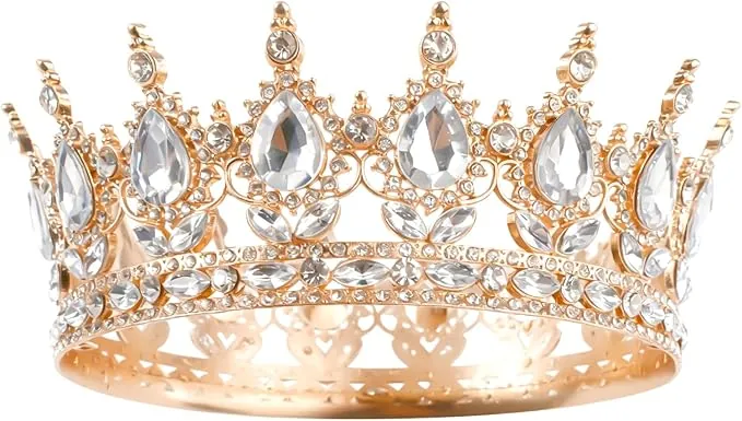 EXIN DECHEN Redonda Corona, Corona Cumpleaños Tiara Strass Dorado Brillante Coronas de Cristal Tiara Novia Retro Coronas Reina Princesa Tocado para Niñas y Mujeres Boda Fiesta de Cumpleaños