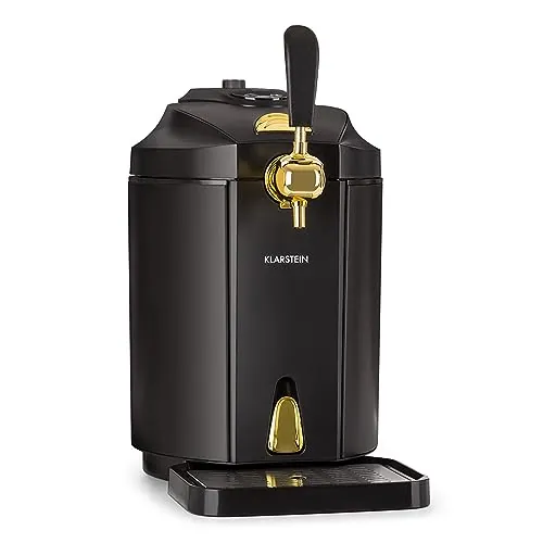 Klarstein Skal Tirador de Cerveza - Dispensador Universal con Refrigerador Integrado, Enfriamiento 2-12 °C, Barriles de 5 Litros, Sistema Termoeléctrico, 38 dB, Acero Inoxidable, Negro