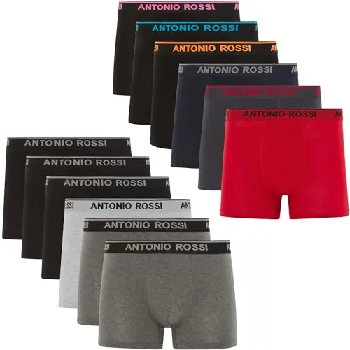 ANTONIO ROSSI paquete de 12 boxers ajustados para hombre - Calzoncillos tipo bóxer para hombre con cintura elástica