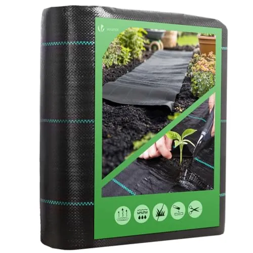 VOUNOT® Malla Antihierbas, Tela Geotextil para Control de Maleza, 2 m x 25 m, 100 g/m², Resistente a la Rotura y Estabilizada contra UV