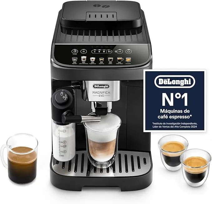 De'Longhi Magnifica Evo Cafetera Superatomática para Café y Cappuccino, ECAM292.81.B, Sistema LatteCrema, 7 Recetas, Negra