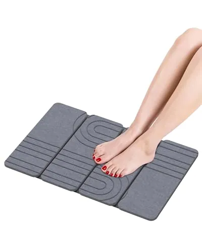 Alfombrilla de baño plegable de tierra de diatomeas, alfombrilla de baño de piedra de secado rápido, 60 cm x 39 cm x 0,9 cm, alfombrilla absorbente antideslizante para baños, hogares y cocinas