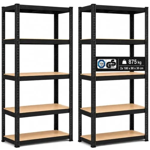 Arebos Estantería Carga Pesada Set 2 uds | 180x90x30 cm | 5 Estantes | Sistema sin Tornillos | Estantería de Taller, Almacén o Bodega | Montaje Fácil | Antracita