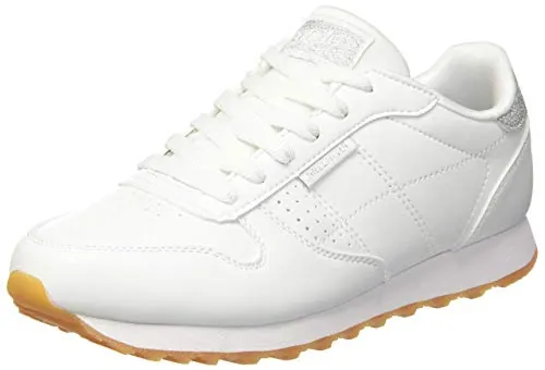 Skechers OG 85 OLD SCHOOL COOL, Zapatillas para Mujer, White Duraleather/ Silver Glitter Trim, 40 EU