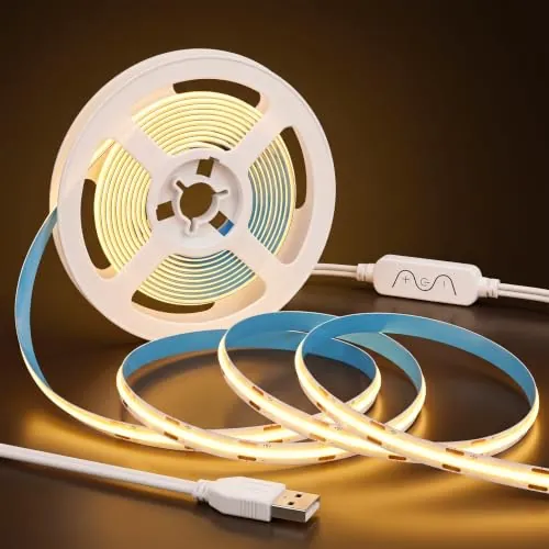 Tira LED COB de 1 metro, blanco cálido, 2700 K, 5 V CC, regulable, sin puntos, flexible, USB con interruptor, CRI 90+, recortable y fácil instalación, tira LED para fondo de TV, monitor, estantería