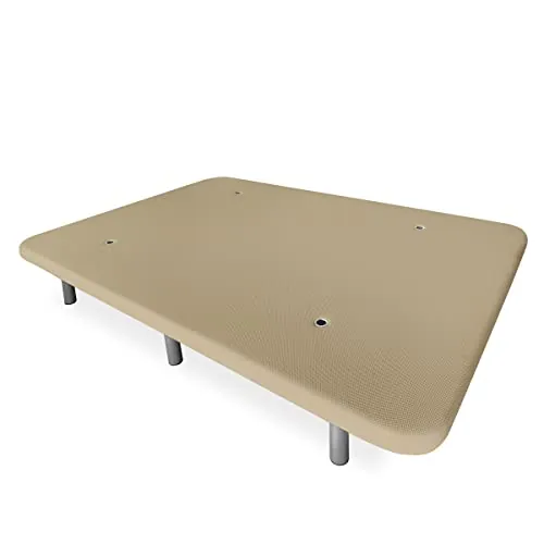 Duérmete Online - Base Tapizada 3D Reforzada, con Barras Transversales y Válvulas de Ventilación + 6 Patas Roscadas, 150 x 190 cm, Beige