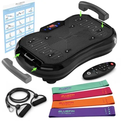 Bluefin Fitness Plataforma Vibratoria Ultra Slim Plataforma Vibratoria, Ejercicio Completo/Potente Plataforma Compacta con Bandas de Resistencia/Plataforma Vibratoria para Fitness en Casa