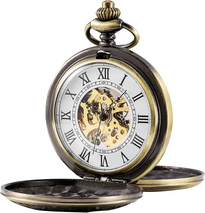 TREEWETO Reloj de Bolsillo mecánico para Hombre con números Romanos Dorado/Bronce/Plata